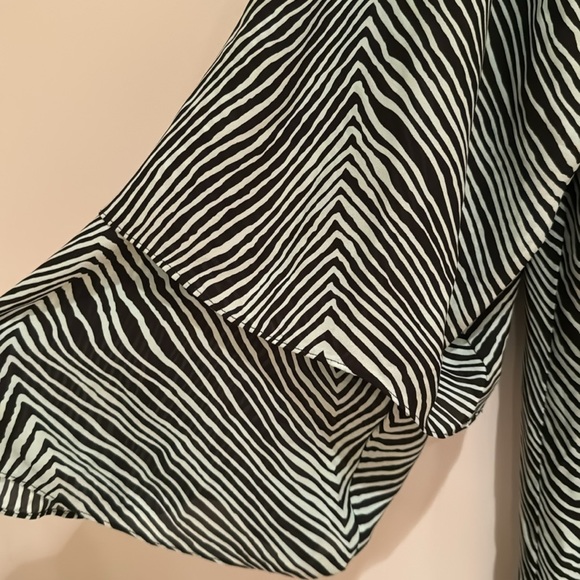 PARKER SILK COLD SHOULDER DOUBLE BELL SLEEVE MINI DRESS IN MINT ZEBRA PRINT SZ S - Picture 10 of 14